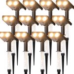 Solar Lights Outdoor Waterproof IP65?Outside Solar Landscape Spotlight with Ambient Light Column and Adjustable Aperture for Garden Yard Pathway Lawn?2 IN 1 Can Used as Wall Lamp?Warm White- 12 Pack